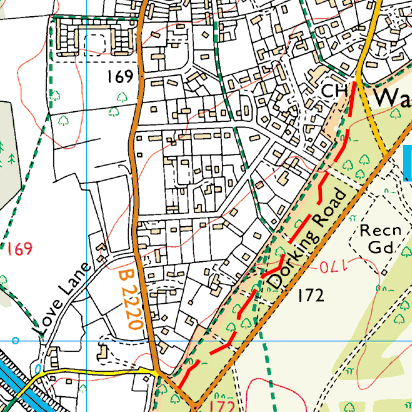 map of Dorking Road path